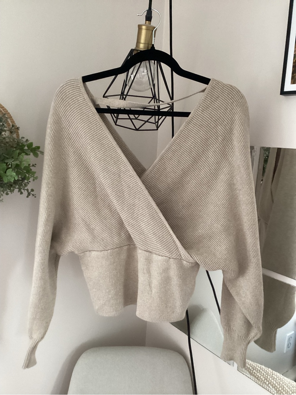 Love Tree Wrap V-Neck Sweater in Light Beige
